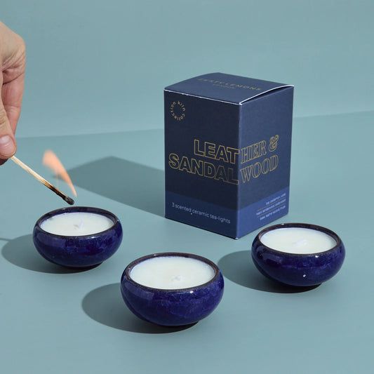 Leather & Sandalwood KILN Tea Lights Navy