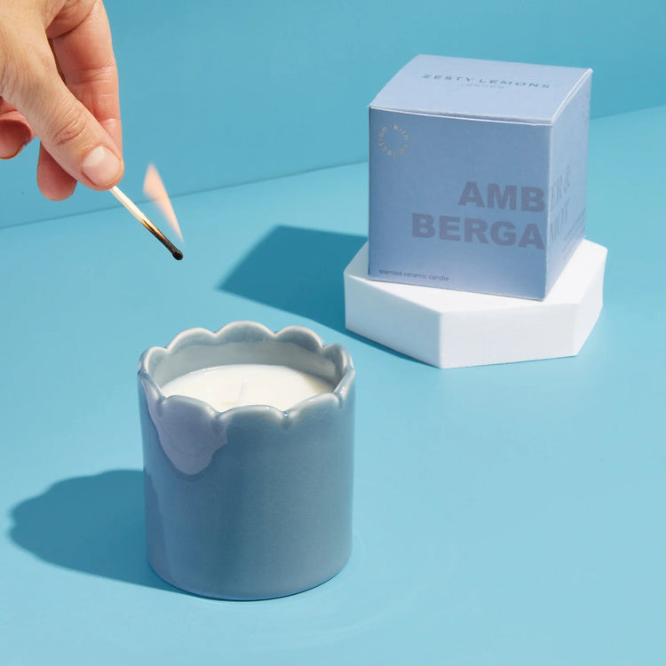 Amber & Bergamot Scalloped Candle Sky Blue