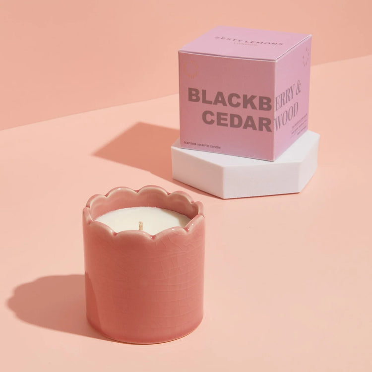 Blackberry & Cedarwood Scalloped Candle Pink