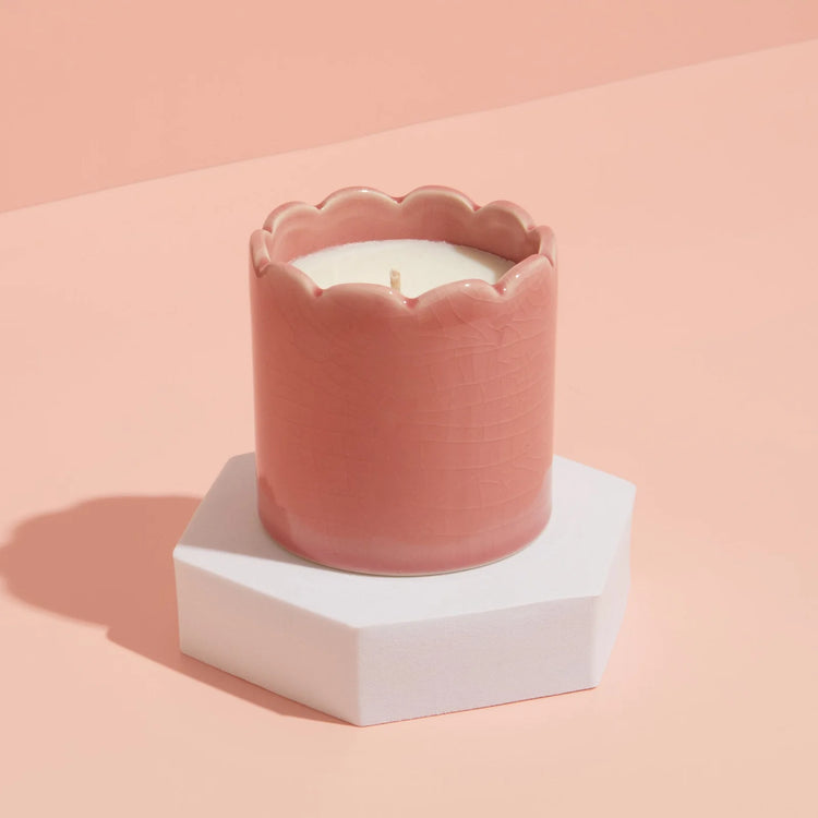 Blackberry & Cedarwood Scalloped Candle Pink