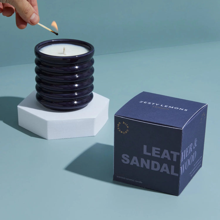 Leather & Sandalwood Candle KILN Navy