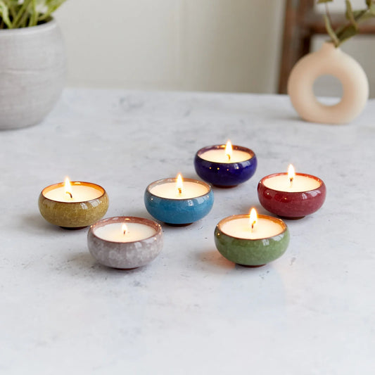 Ceramic Tea Lights Box of 6 Myrrh & Tonka