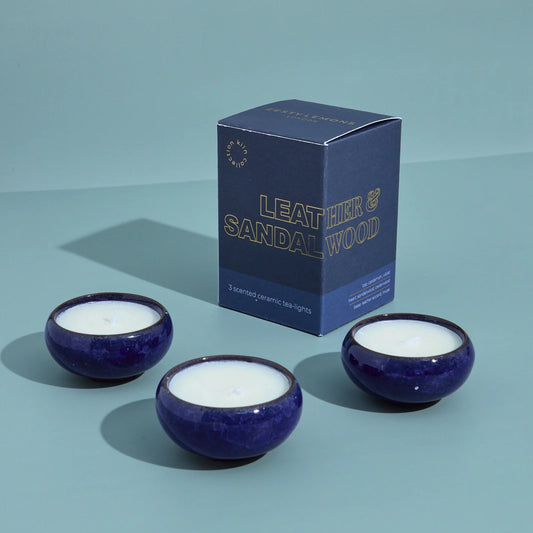 Leather & Sandalwood KILN Tea Lights Navy