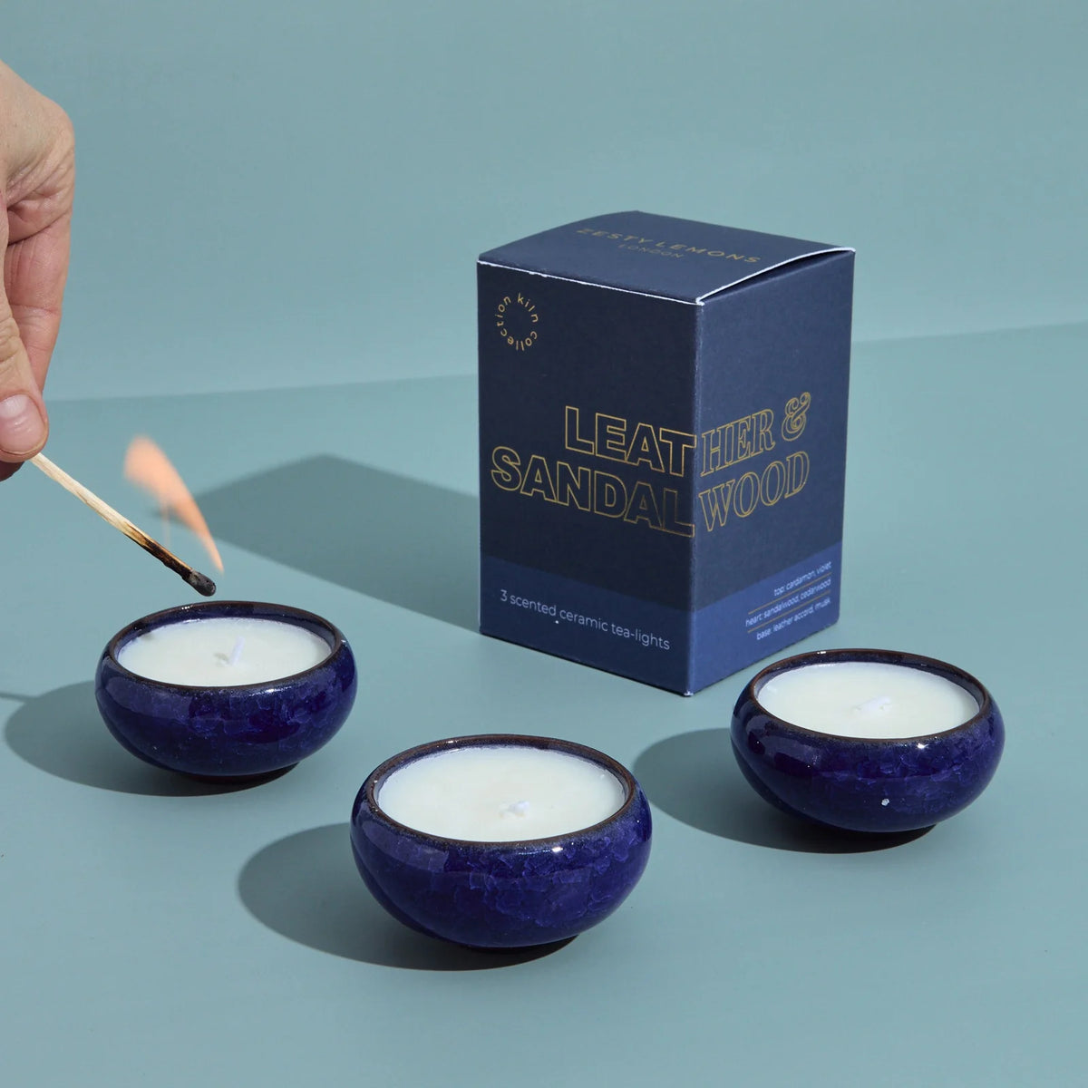 Leather & Sandalwood KILN Tea Lights Navy
