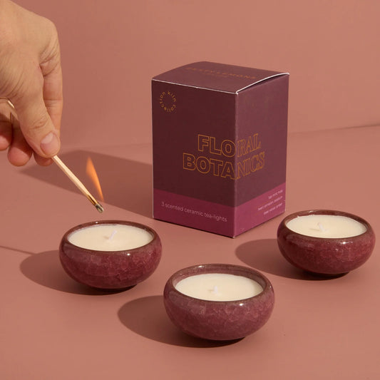 Floral KILN Tea Lights Burgundy