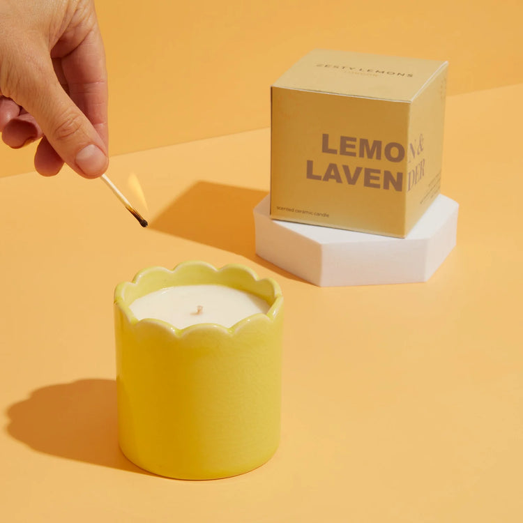 Lemon & Lavender Scalloped Candle Yellow