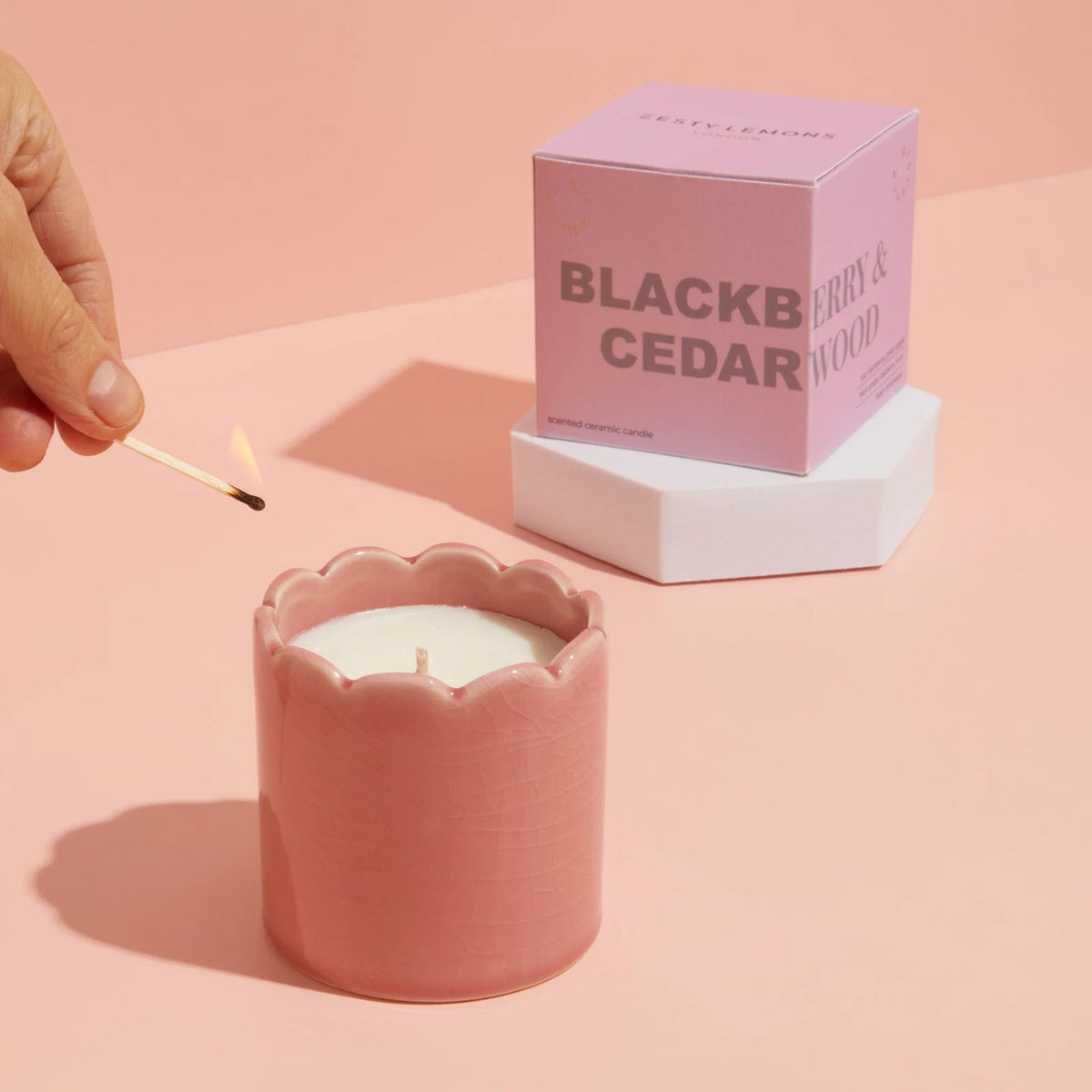 Blackberry & Cedarwood  Scalloped Candle Pink