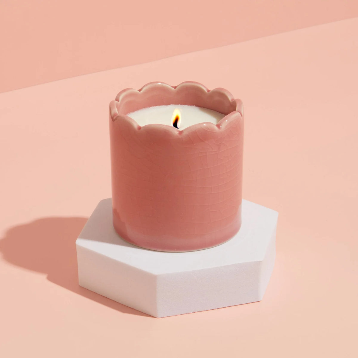 Blackberry & Cedarwood  Scalloped Candle Pink