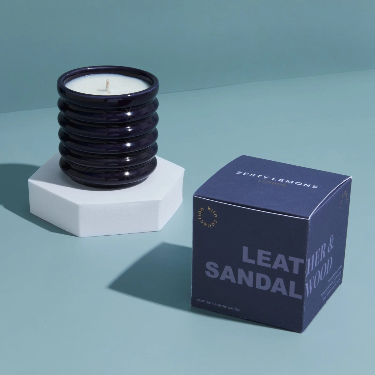 Leather & Sandalwood Candle KILN Navy