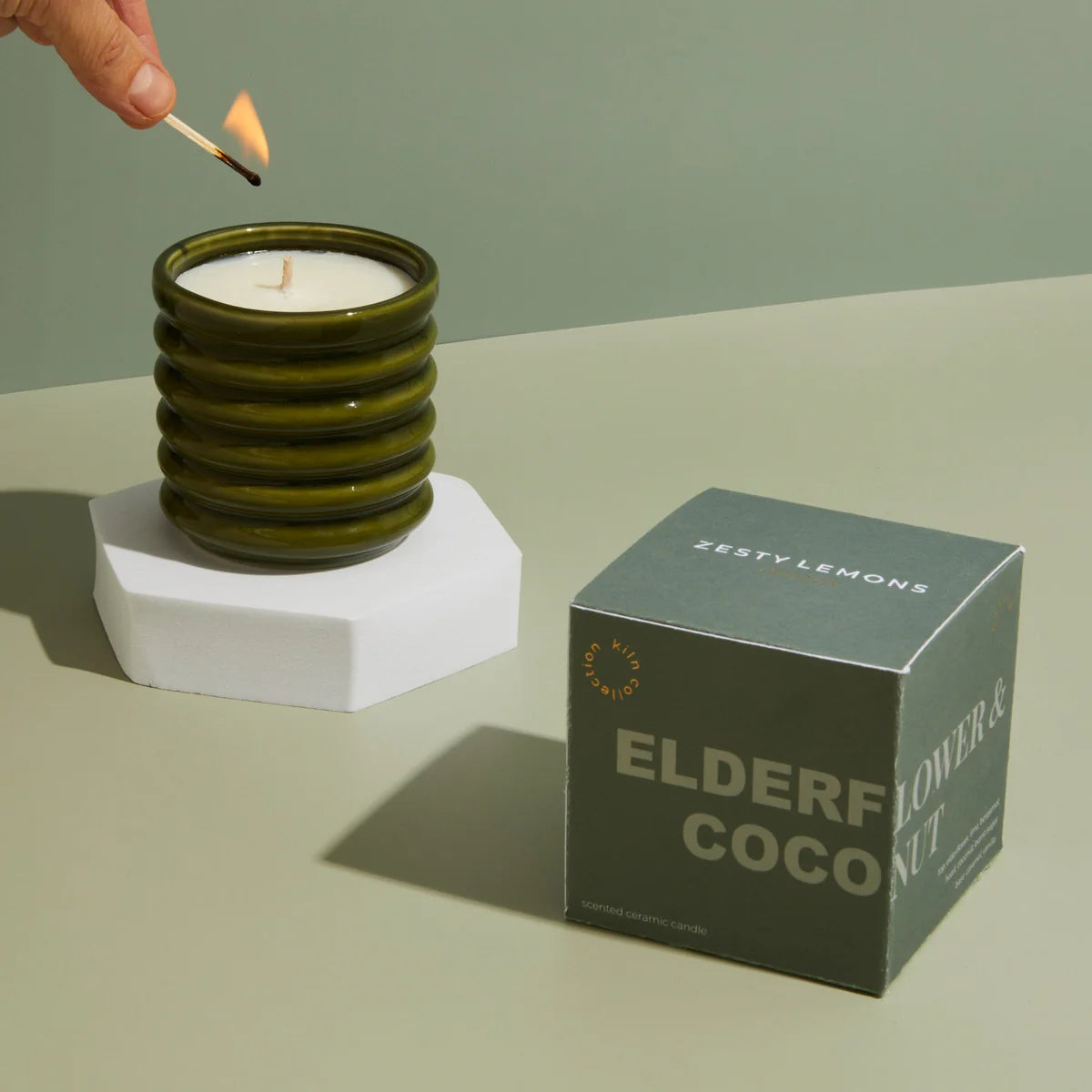 Elderflower and Coconut KILN Olive Candle
