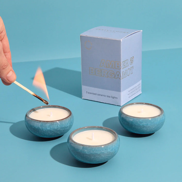 Amber & Bergamot KILN Tea Lights Sky Blue