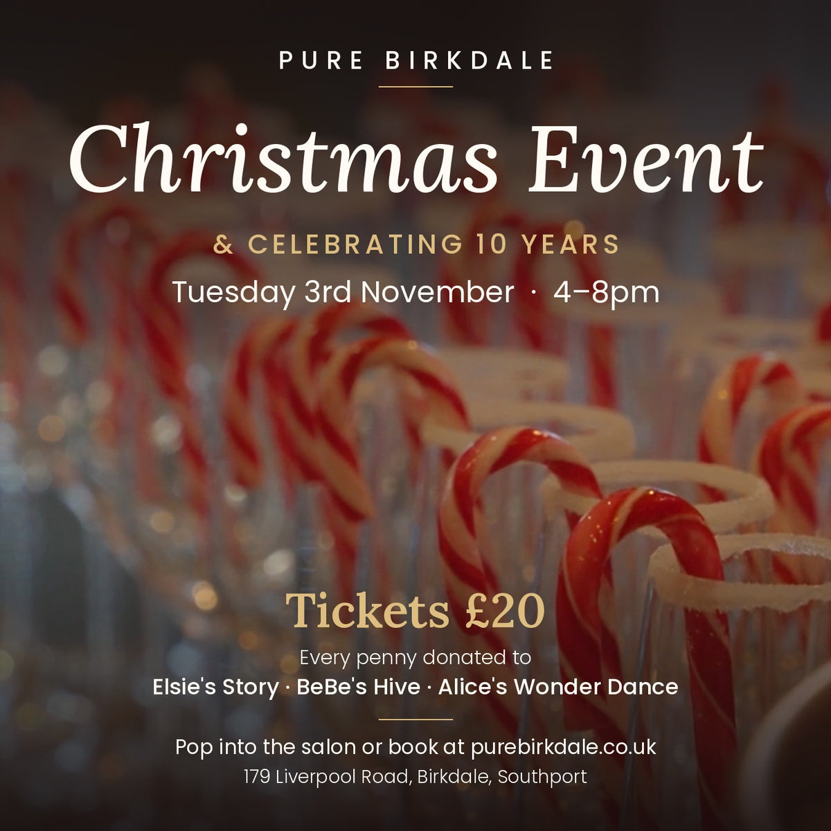 Pure Birkdale Christmas Event — Tuesday 3rd November, 4-8pm, tickets £20 donated to charity